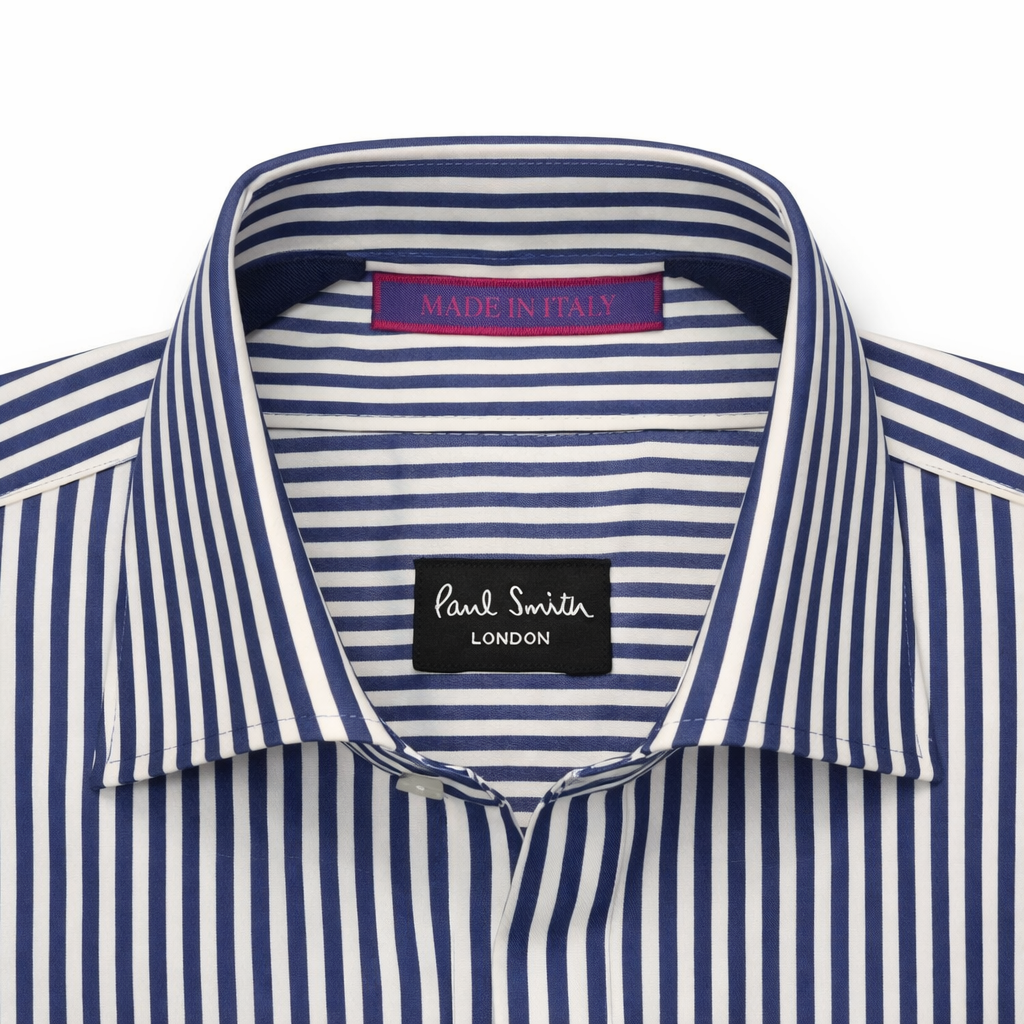 Paul Smith Blue & White Striped Double Cuff Shirt Size M