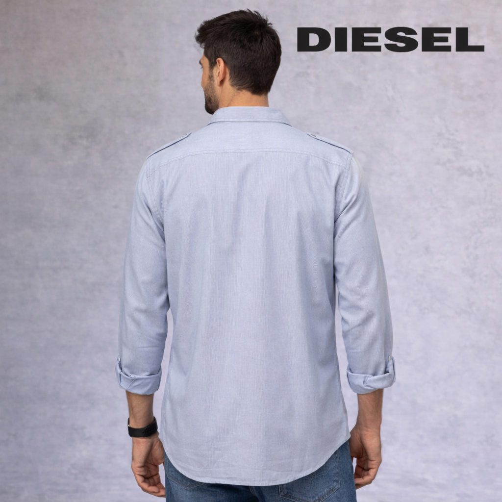 Diesel Very Pale Blue & White Striped Casual Shirt Size L
