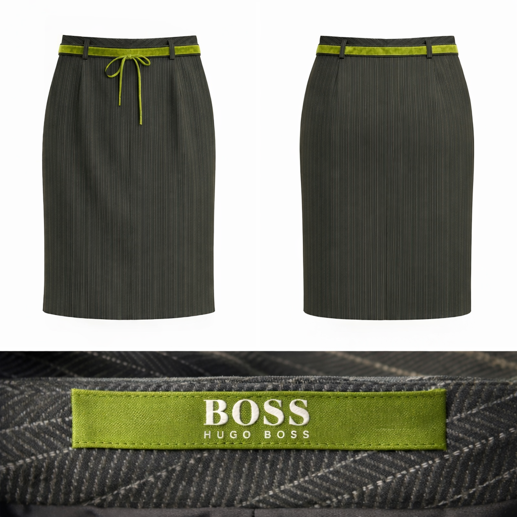 Boss Hugo Boss Dark Green Pinstripe Wool Skirt UK 8/10