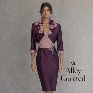 Veni Infantino Purple Lilac Silk Taffeta Wedding Dress Suit UK 12