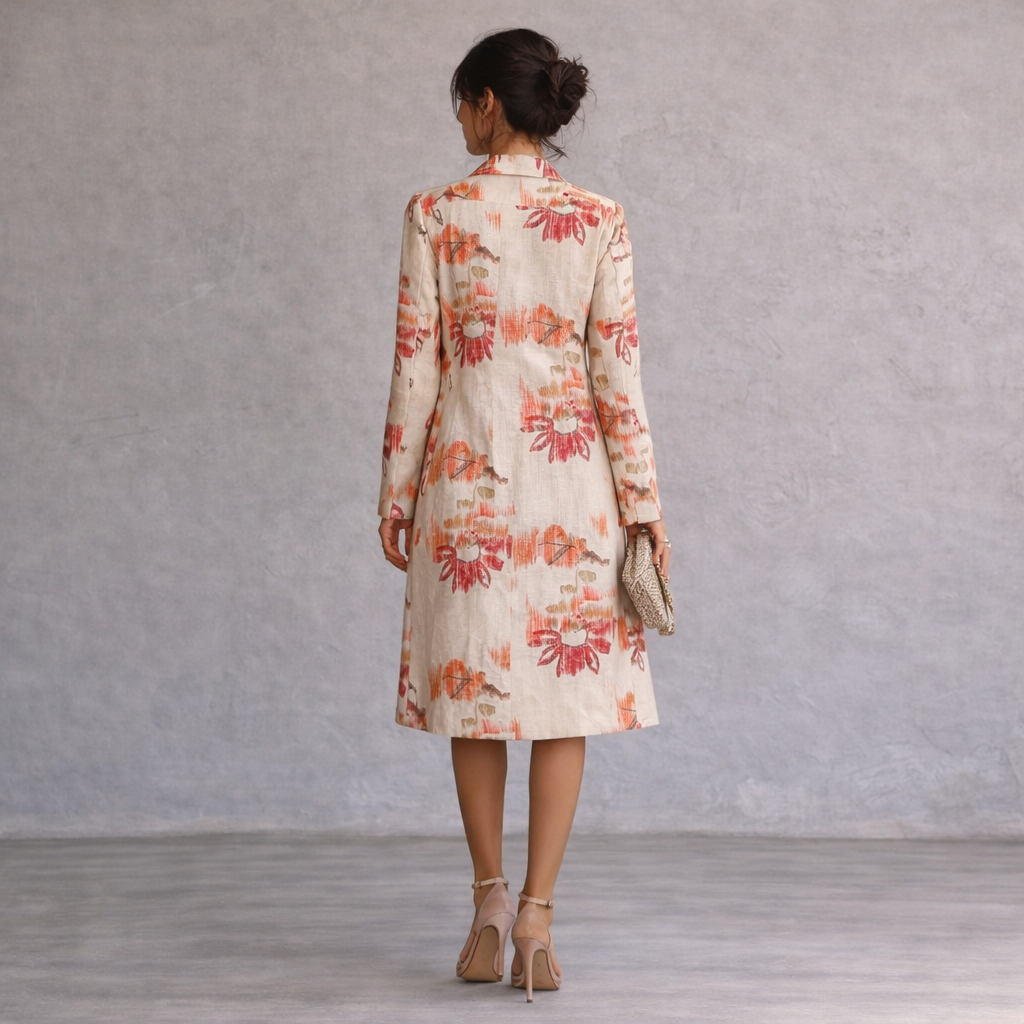 Karen Millen Cream Red Orange Floral Silk Coat UK 10