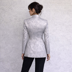 Tomasz Starzewski Vintage Silver Jacquard Longline Jacket UK 14