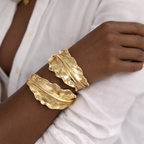 Statement Artistic Gold Textured Leaf Cuff Bracelet