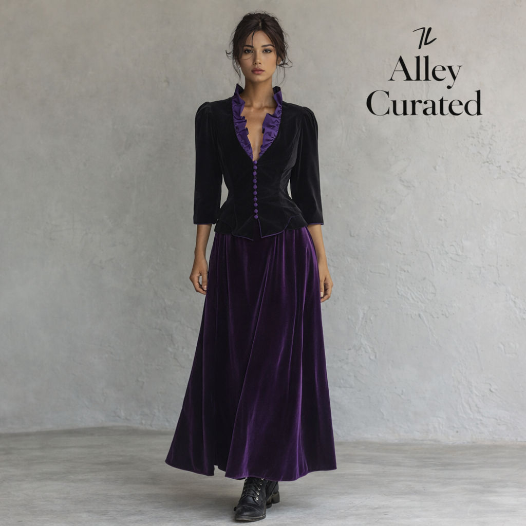 Anna Belinda Rare Vintage Black Velvet Purple Silk Victoriana Jacket UK 10/12