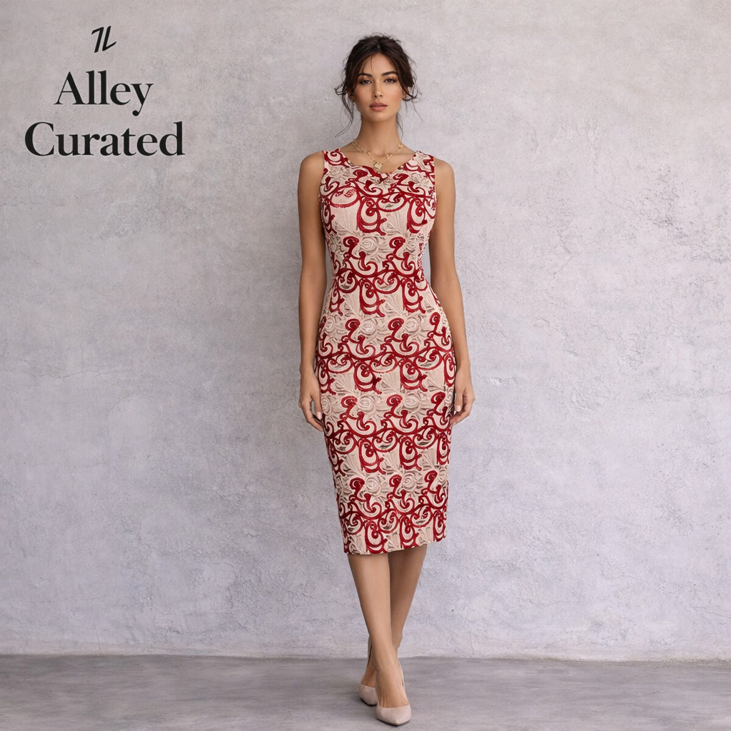 Alice + Olivia Red Ivory V Back Occasion Dress UK 14