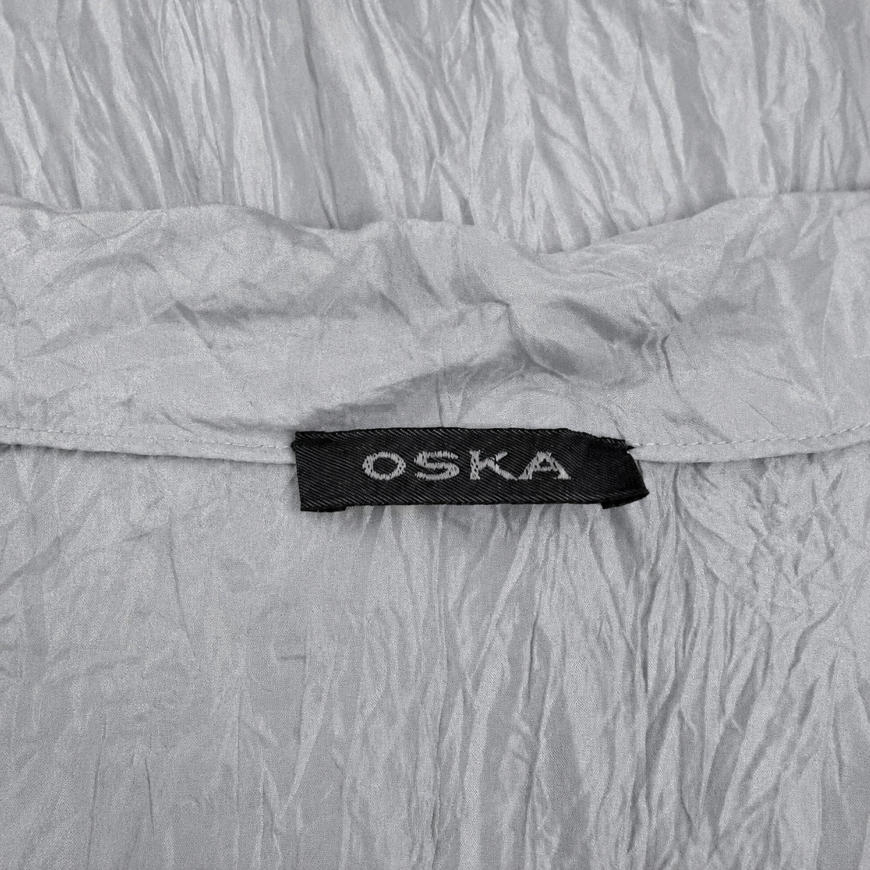 OSKA Pale Silver Grey Crinkled Silk Wrap Blouse Size 1 UK 8–10