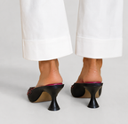 Nine West Black Silk Beaded Square Toe Mules UK 5
