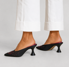 Nine West Black Silk Beaded Square Toe Mules UK 5