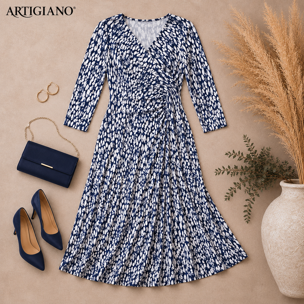 Artigiano Dark Airforce Blue White Jersey Dress UK 16