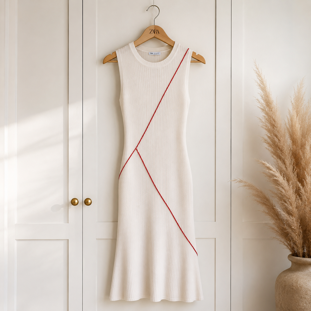 Zara White Ribbed Cotton Knit Summer Dress UK 10
