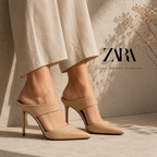Zara Open Back Cream High Heel Court Shoes UK 7