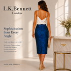 L.K. Bennett Blue Green Jacquard Midi Pencil Skirt UK 10