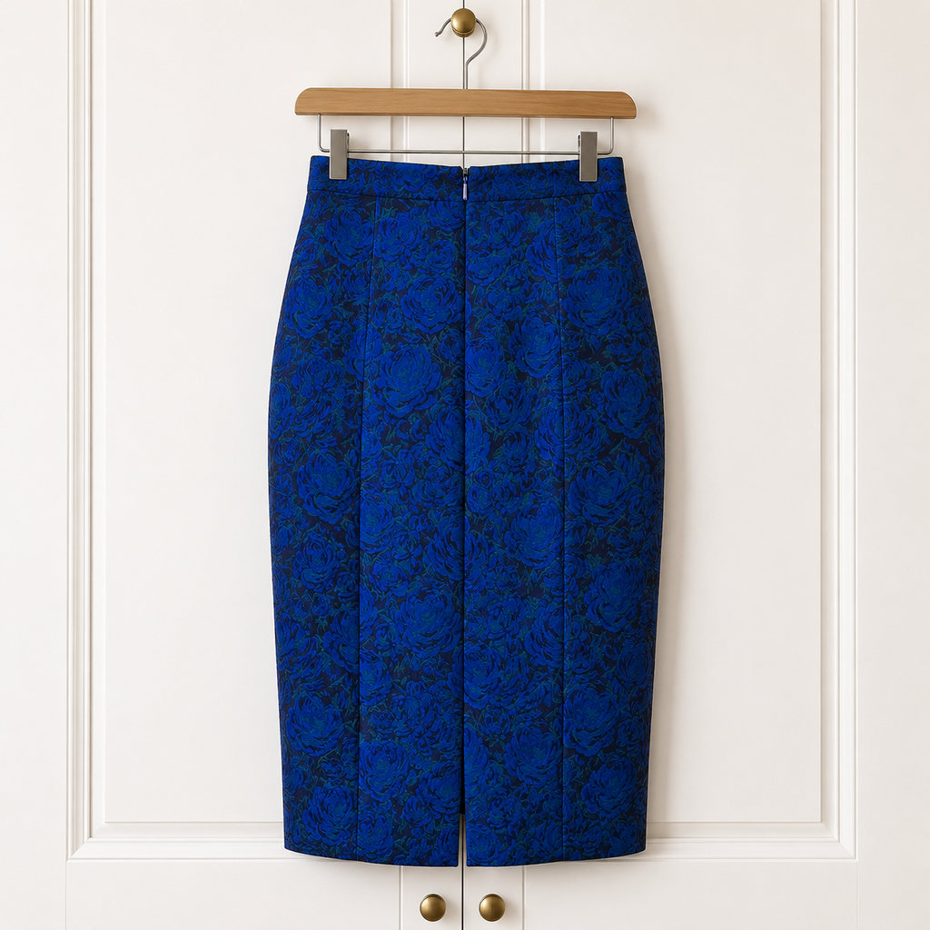 L.K. Bennett Blue Green Jacquard Midi Pencil Skirt UK 10