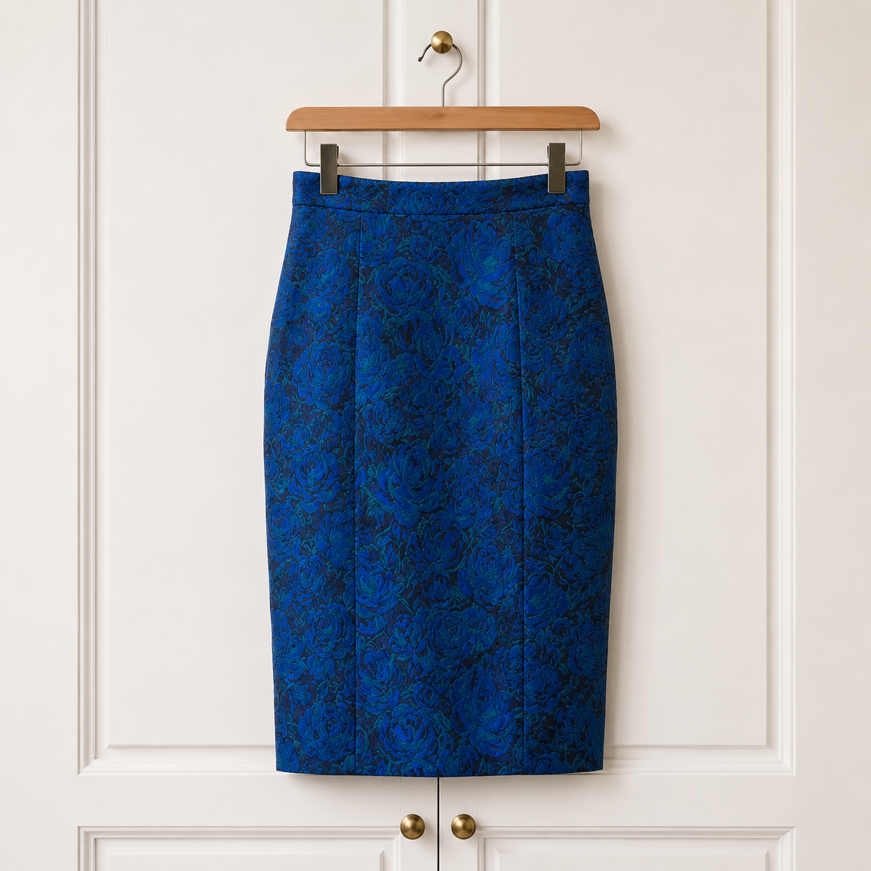 L.K. Bennett Blue Green Jacquard Midi Pencil Skirt UK 10