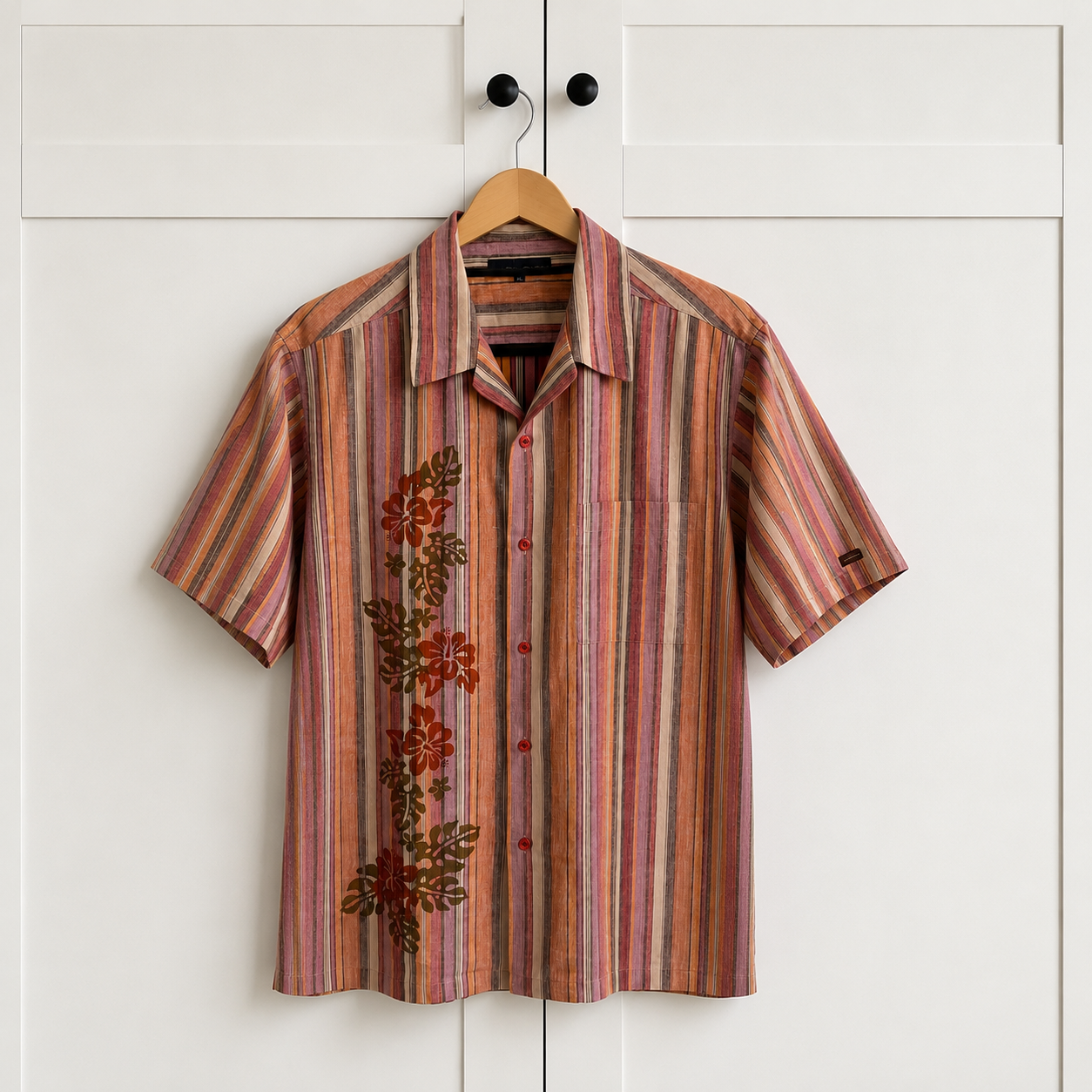 Chevignon Hawaiian Stripe Floral Camp Collar Shirt XL