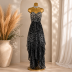Vera Mont Black & Grey Chiffon Dress w Scarf UK 10