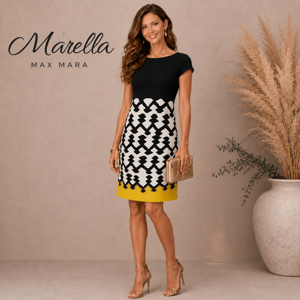 Marella Max Mara Black White Yellow Dress UK 10