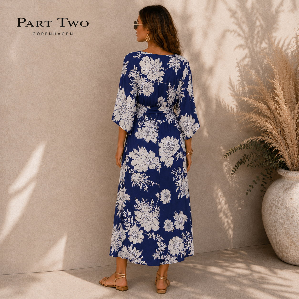 Part Two Blue White Floral Kaftan Dress UK 10