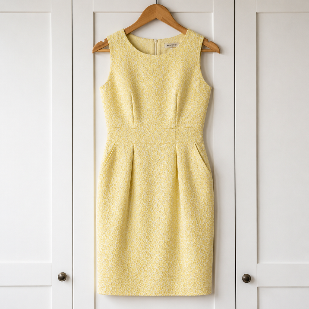 Kew 159 Textured Textured Shift Dress Lemon Yellow UK 12