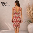 Alice + Olivia Red Ivory V Back Occasion Dress UK 14