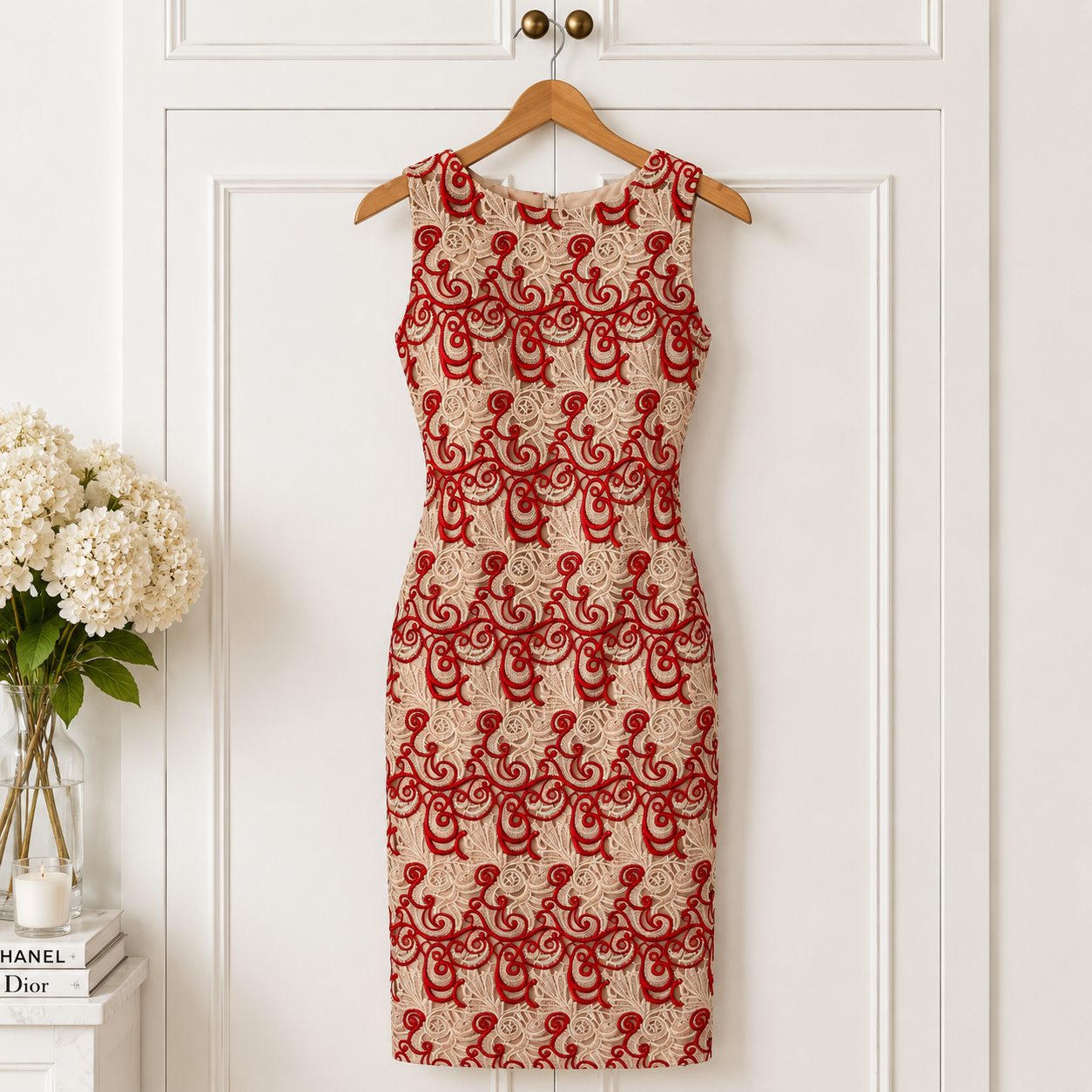 Alice + Olivia Red Ivory V Back Occasion Dress UK 14
