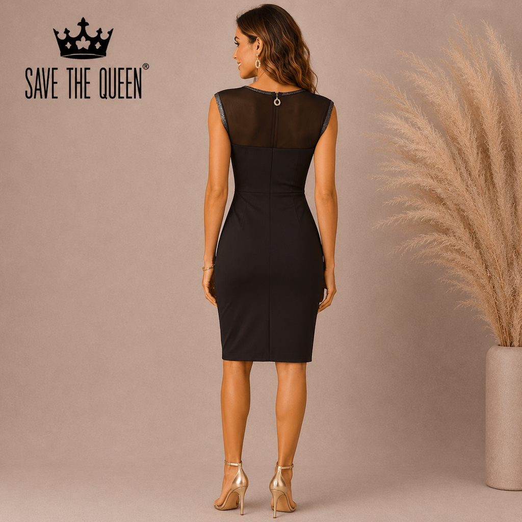 Save The Queen Black Cream Embroidered Sequin Trim Dress  XL UK 14/16