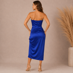 Quiz Royal Blue Slinky Gold Chain Straps Ruched Party Dress  UK 8