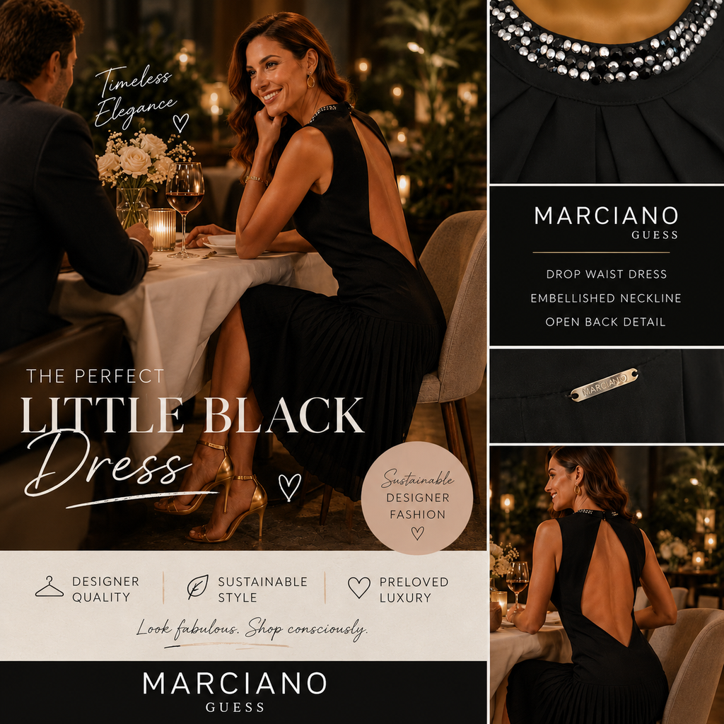 Marciano Guess Black Backless Pleated Dress UK 8