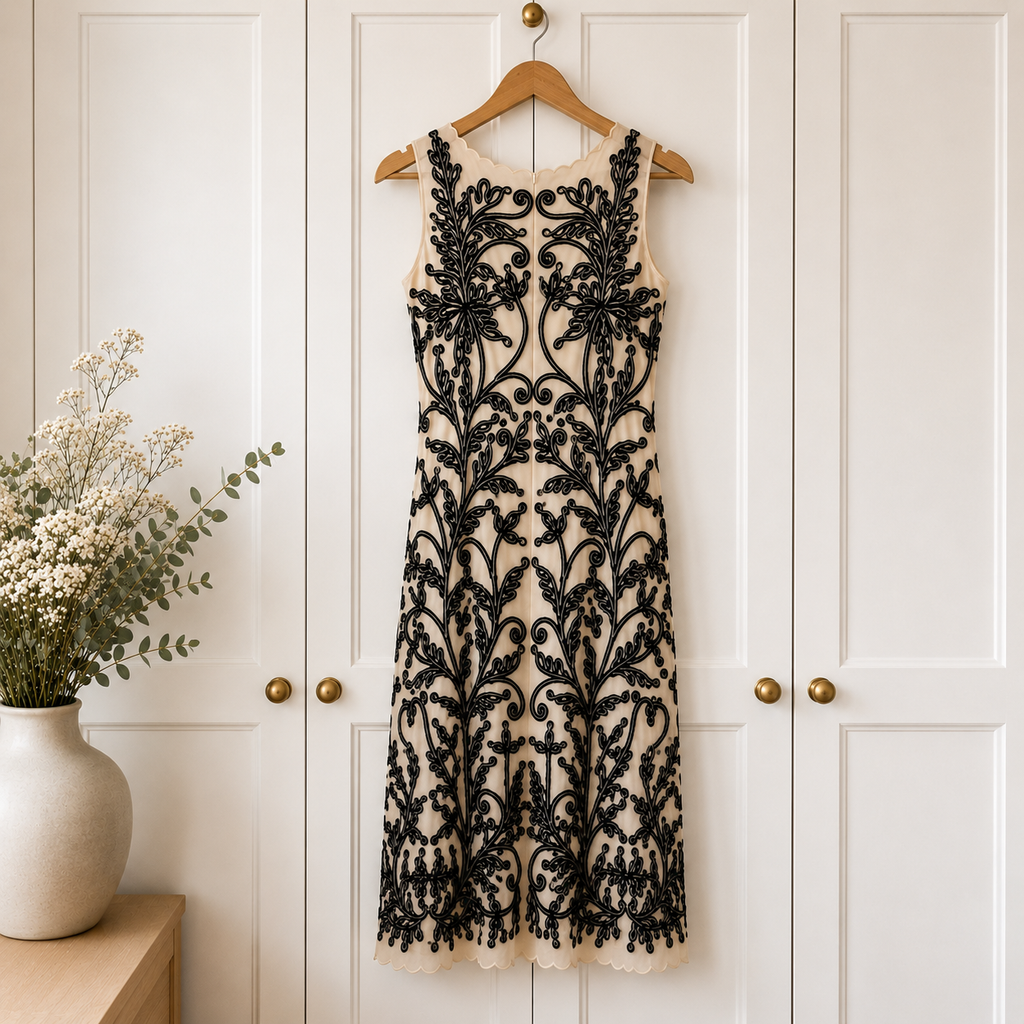 Phase Eight Vintage Black & Cream Tapework Dress UK 8
