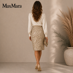 Max Mara Ecru Rose Gold Jacquard Geometric Skirt UK 8/10