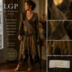 LGP Parnassa Vintage Metallic Olive Green Taffeta Pleated Skirt Suit UK 14