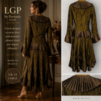 LGP Parnassa Vintage Metallic Olive Green Taffeta Pleated Skirt Suit UK 14