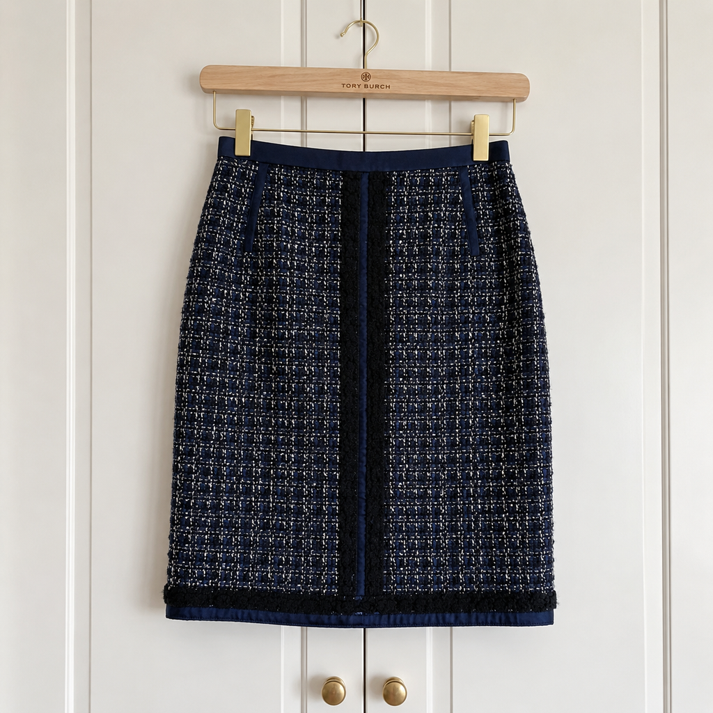 Tory Burch Navy Tweed Bouclé Skirt UK 12