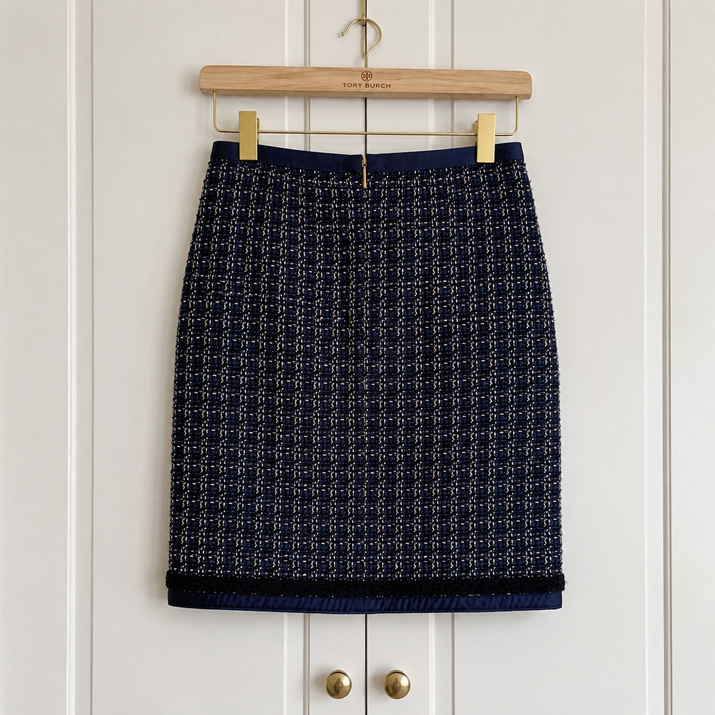 Tory Burch Navy Tweed Bouclé Skirt UK 12