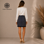 Tory Burch Navy Tweed Bouclé Skirt UK 12