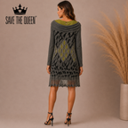 Save The Queen Rare Grey Green Wool Cold Shoulder Mini Dress S UK 8/10