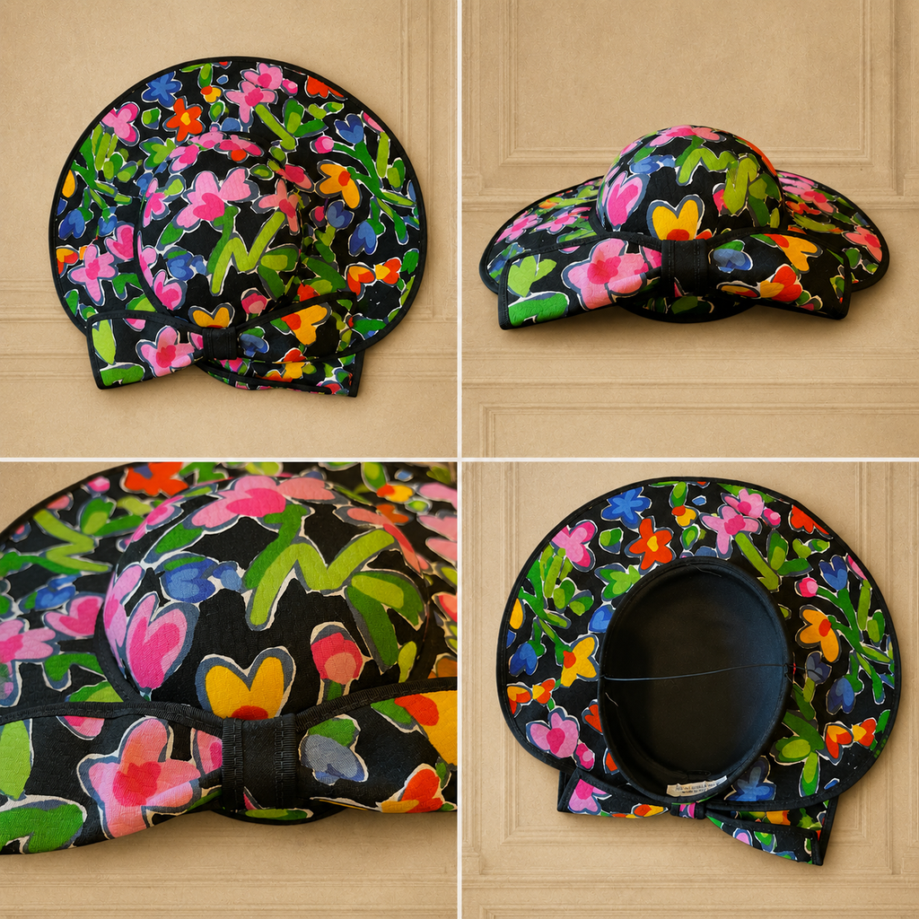 Simon Ellis Vintage Floral Dress Matching Hat 1980s  UK 10