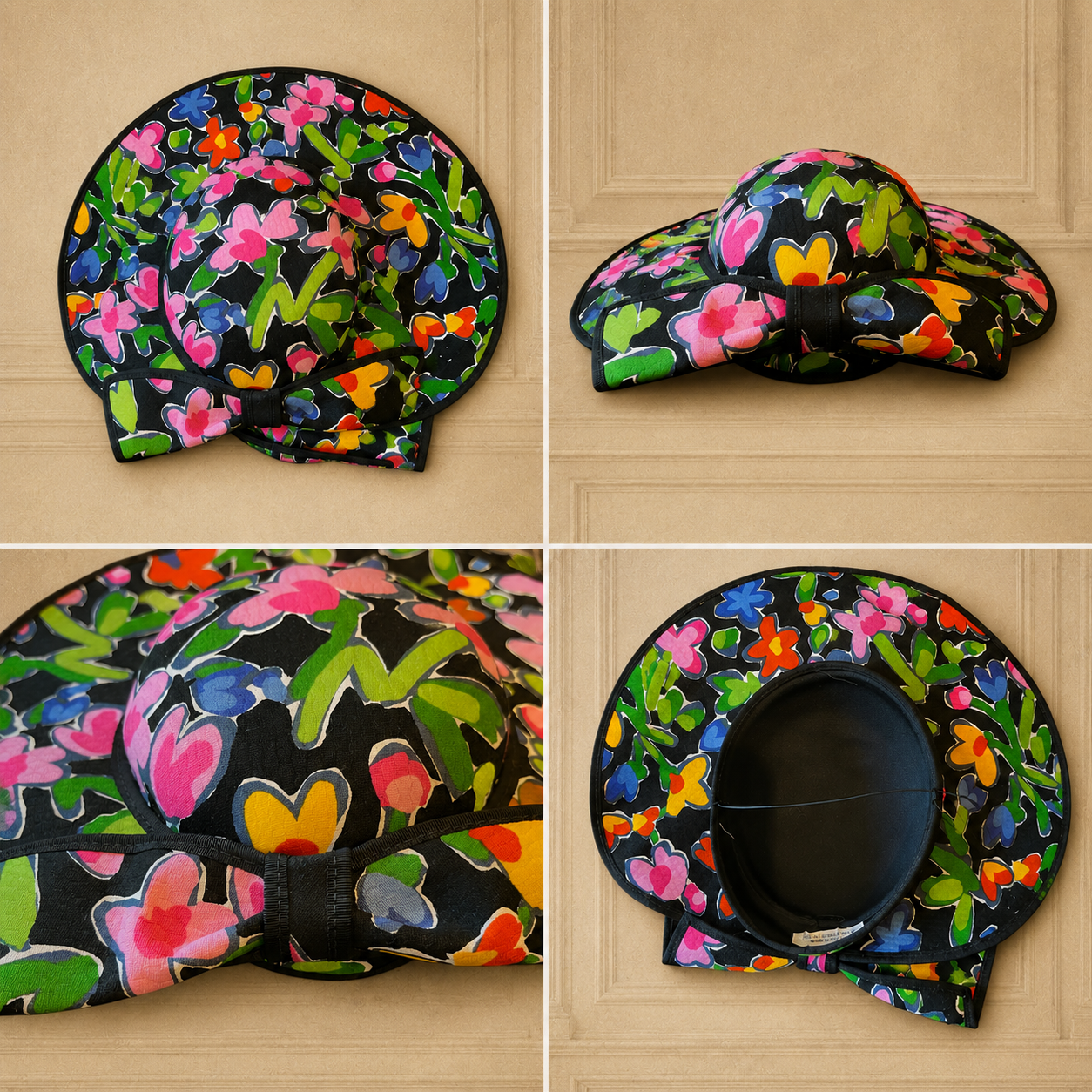Simon Ellis Vintage Floral Dress Matching Hat 1980s  UK 10