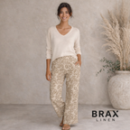 Brax Linen Ivory Taupe Floral Linen Trousers UK 10R
