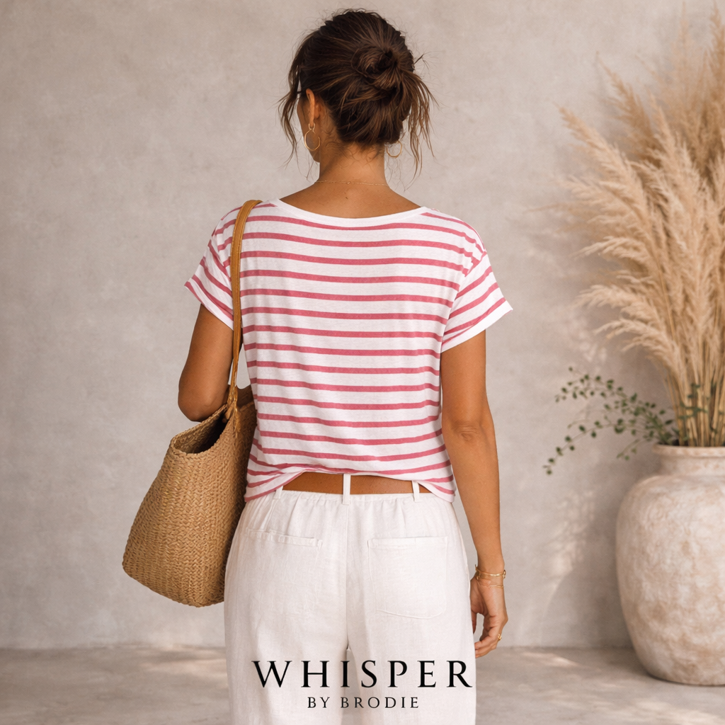 Brodie Cotton & Silk Pink & White Striped Knit Top UK 6