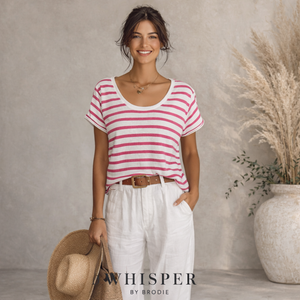 Brodie Cotton & Silk Pink & White Striped Knit Top UK 6
