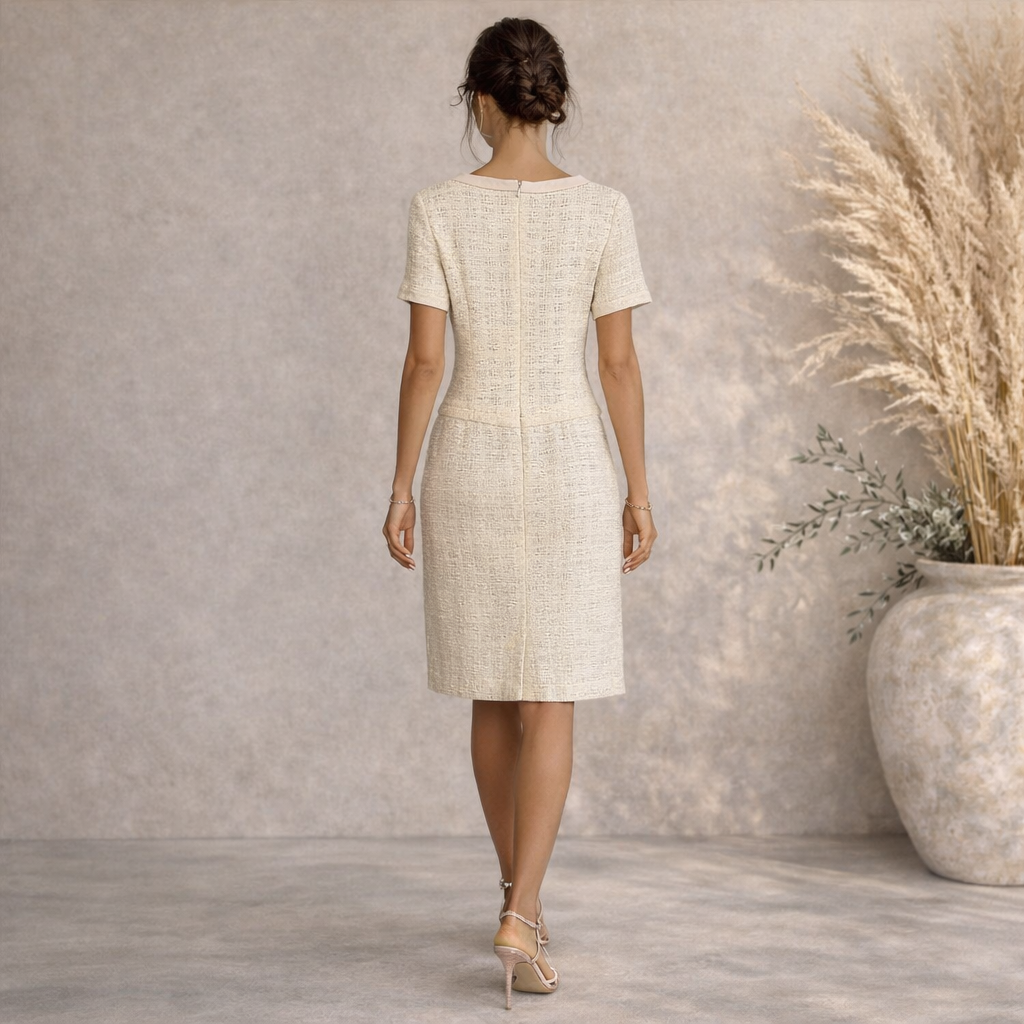 Bruce Oldfield Ivory Tweed Boucle Occasion Dress UK 10