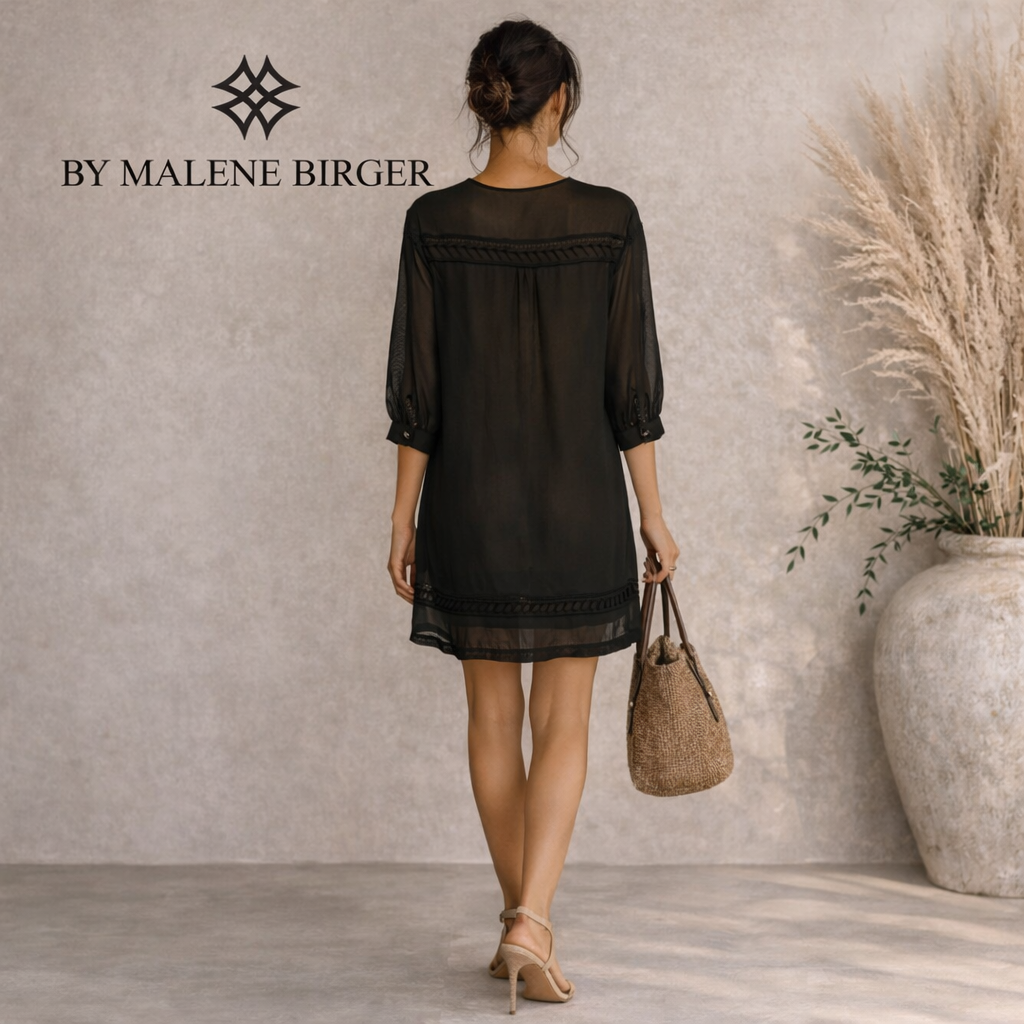 By Malene Birger Black Semi Sheer Blouson Dress UK 12