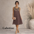 Cabotine Privee Chocolate Beaded Pleated Dress UK 10
