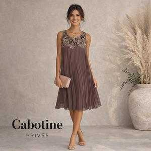 Cabotine Privee Chocolate Beaded Pleated Dress UK 10