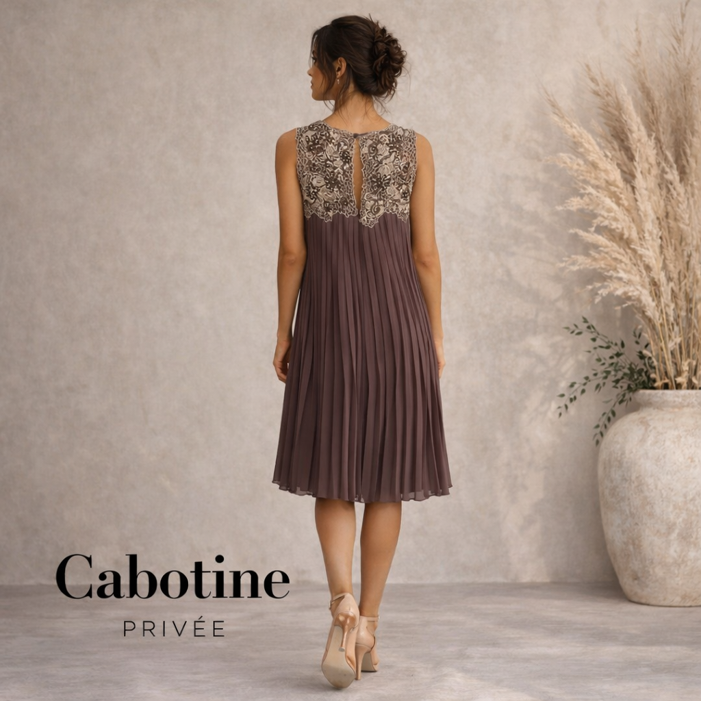 Cabotine Privee Chocolate Beaded Pleated Dress UK 10