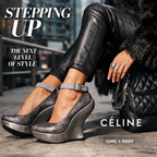 Celine Sculpted Wedge Grey Mottled Leather Ankle Strap Shoes UK 4
