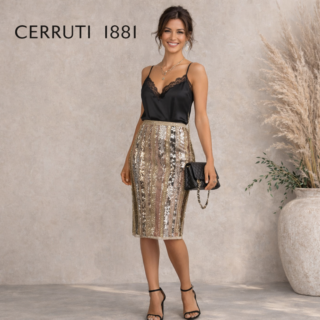 Cerruti 1881 Light Green Silk Sequin Occasion Skirt UK 12