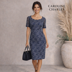 Caroline Charles Studio Air Force Blue Lace Short Sleeve Party Dress UK 10