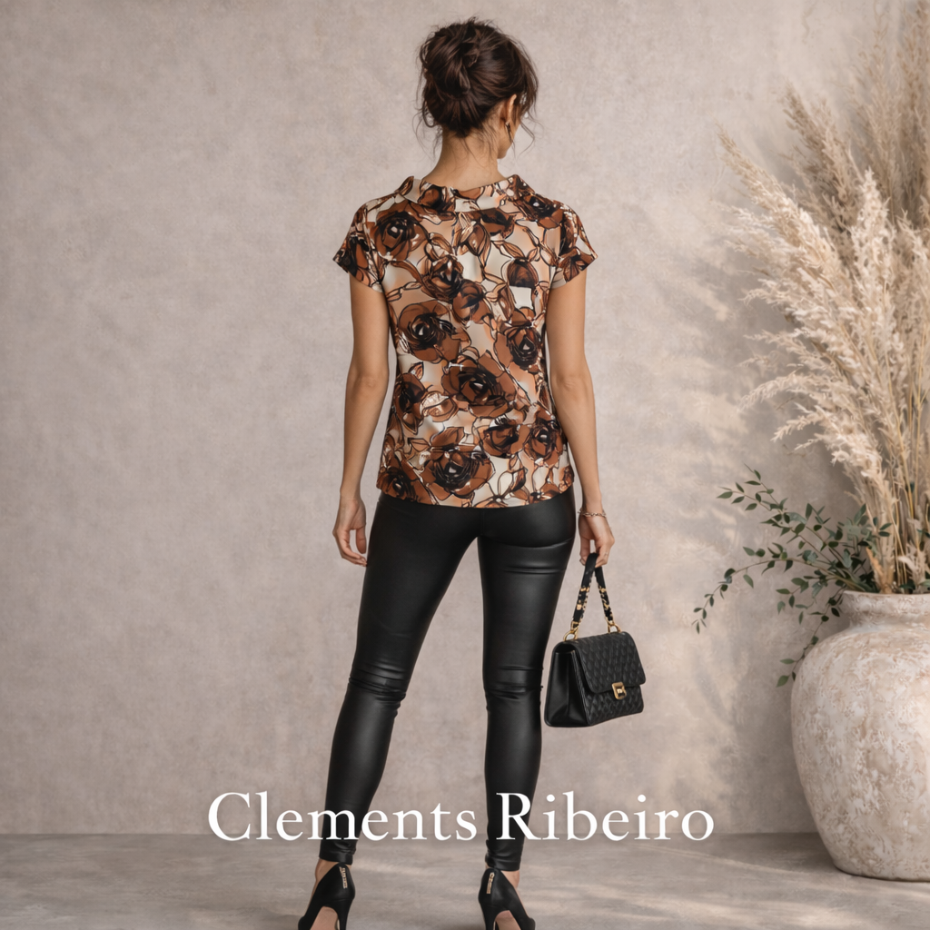 Clements Ribeiro Brown Floral Silky Top UK 10